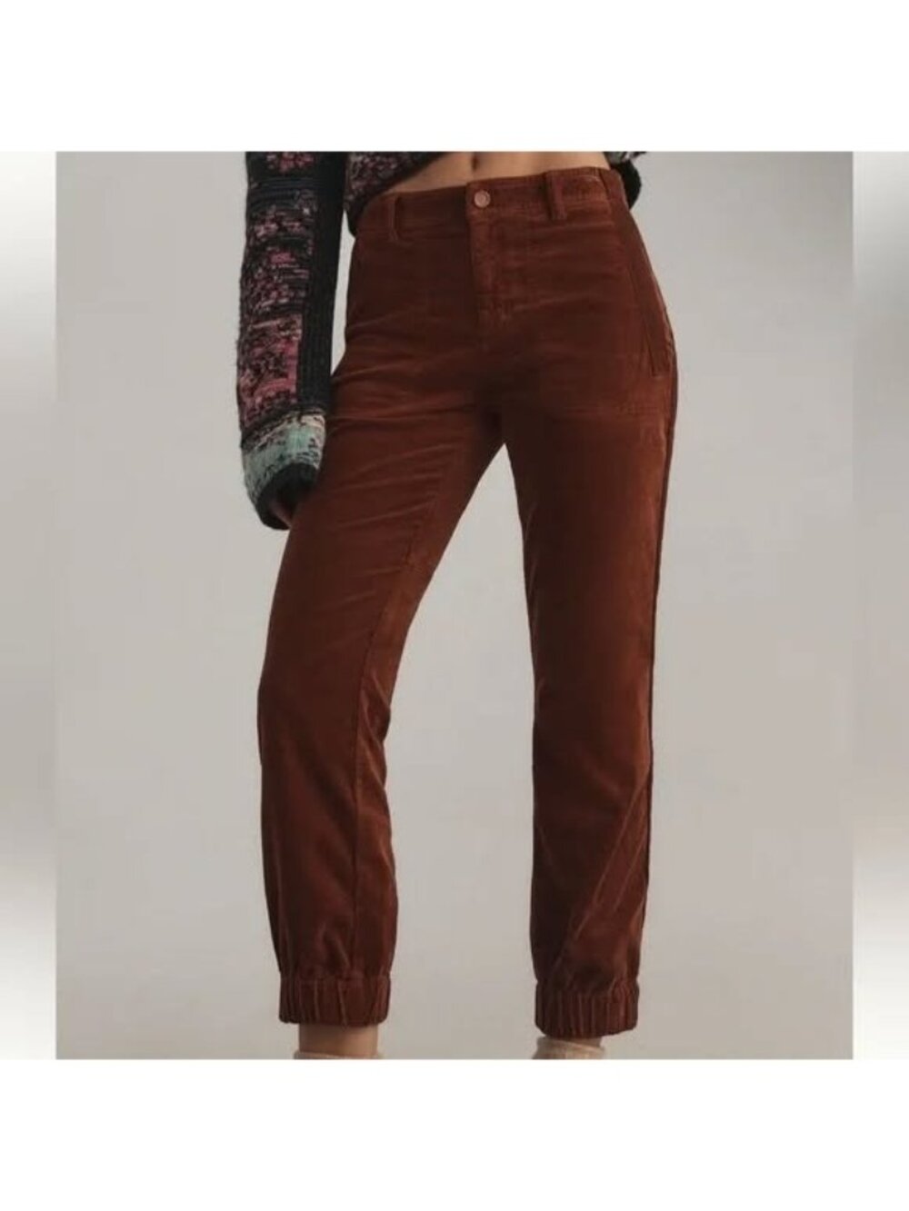 BNWT Anthropologie The Richie Corduroy Joggers Size 14 Dark Brick - Picture 2 of 7